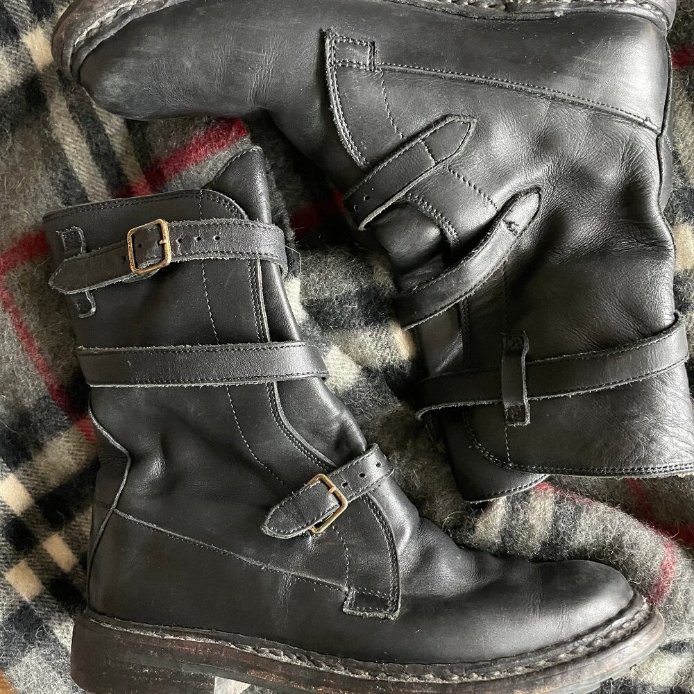 Burberry Black Leather Boots EU37 Straps two Buckles
